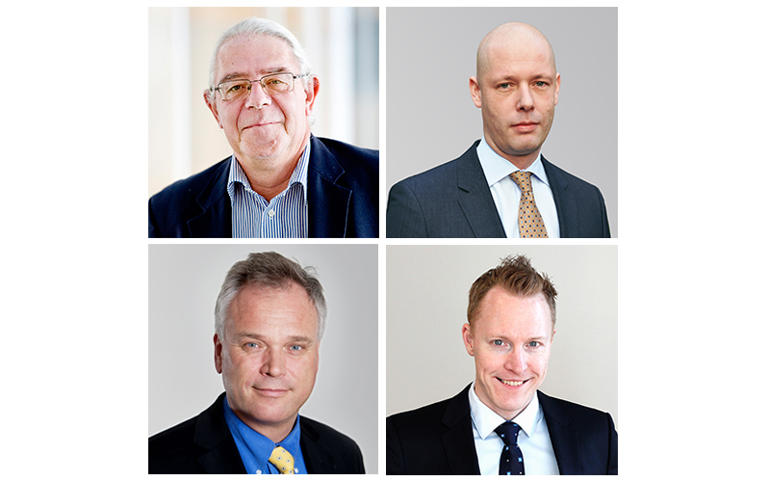 Portrettbilde av Kristoffer Stensrud, Filip Weintraub, Kristian Falnes og Knut Gezelius.
