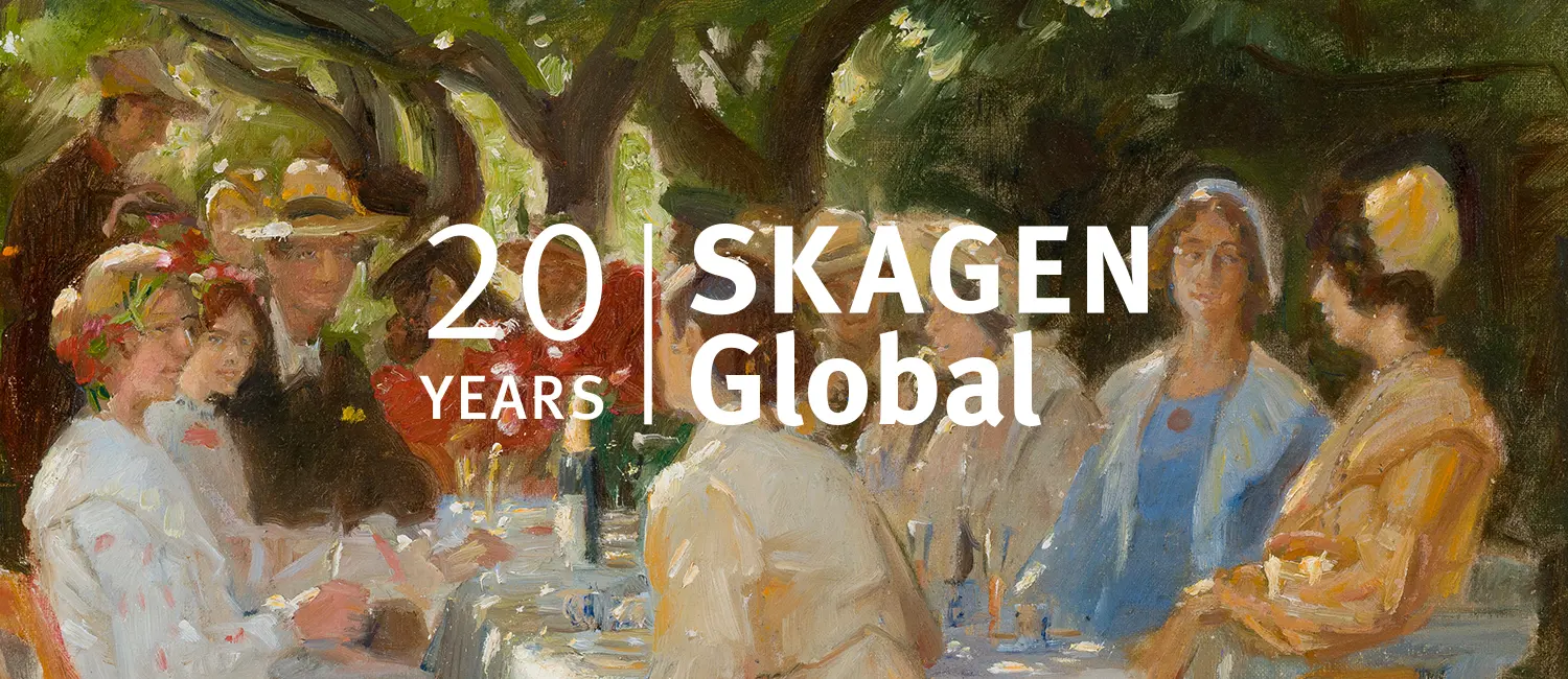 A painting of a garden party